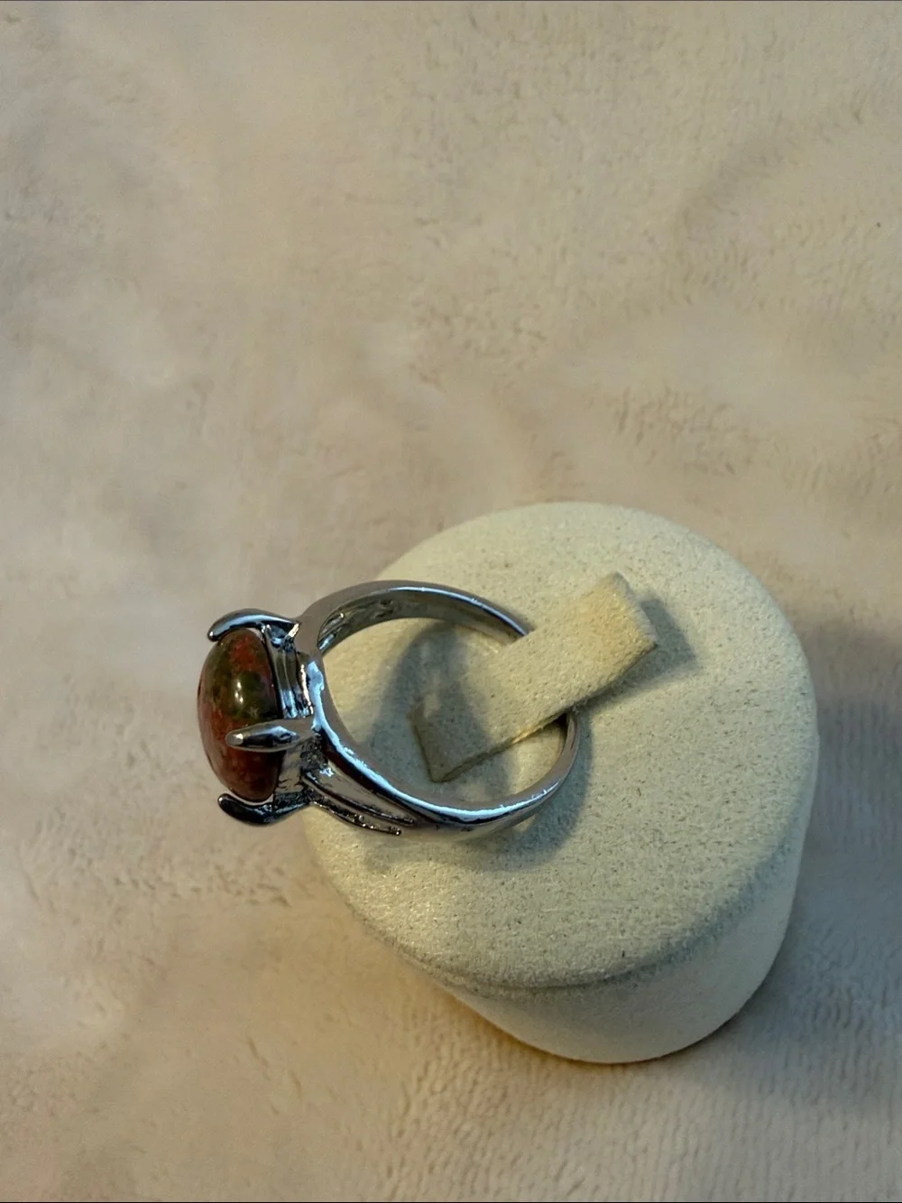 Genuine Stone women Ring Silver Unakite Cabochon Boho jewelry